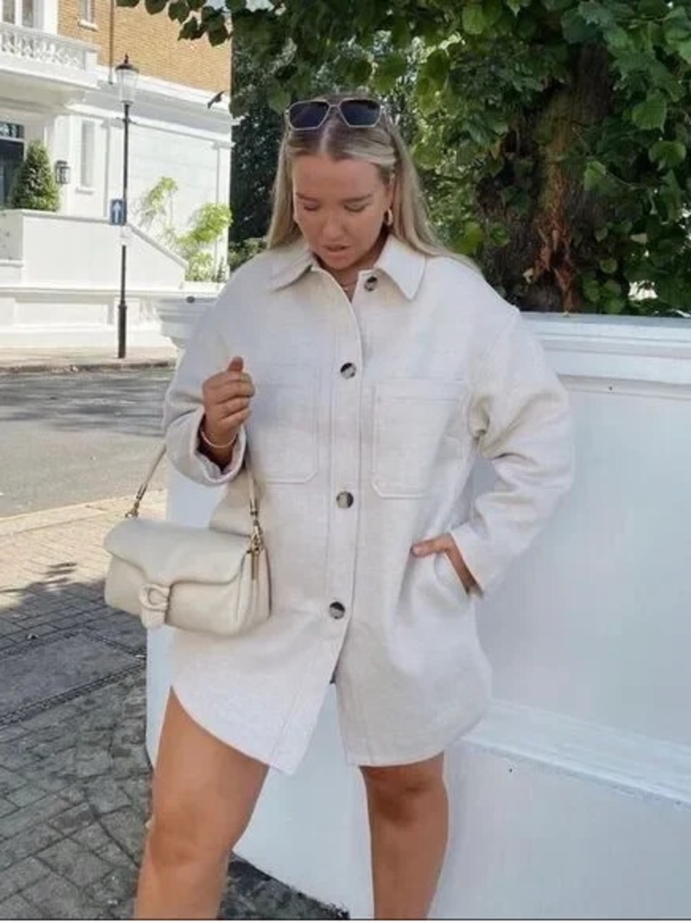 H&M Oversized Shirt Jacket Shacket - Cream